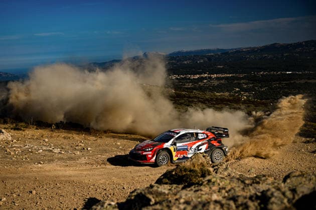 IPA89235225 - Driver Sébastien Ogier and co-driver Vincent Landais of the Toyota Gazoo Racing WRT team, driving a Toyota GR Yaris Rally1, are in second place on the second day of the 2026 FIA World Rally Championship WRC, Motorsport Rallye, WM Rally Italia Sardegna on October 2 in Alghero, Sardinia, Italy.  Copyright: xLucaxBarsali IPAxSportx xx IPA89235225
