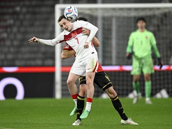 LIEGE - (lr) Kerem Akturkoglu of Turkiye, Brandon Mechele of Belgium during the UEFA Nations League match between Belgium and Turkey at Stade Maurice Dufrasne on 2 October 2026 in Liege, Belgium. ANP UEFA Nations League 2026 27 xVIxANPxSportx xGerritxvanxKeulenxIVx 571291995 originalFilename: 571291995.jpg