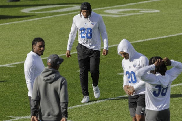 WARE, ENGLAND - October 02: Jonathan Taylor of the Indianapolis Colts during the Indianapolis Colts training session and practise at the Hanbury Manor Marriott Hotel, Ware, on October 02, 2026 in Hertfordshire, England Copyright: xJodyxDemay-Daviesx xSPPx Sportspressphoto_SPR244113