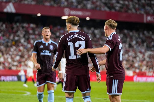 October 2, 2026, Sevilla, Sevilla, Spain: Alejandro Garnacho of Aston Villa FC celebrates after scoring his team s second goal with teammates during the XV Antonio Puerta Trophy, football match between Sevilla FC and Aston Villa FC at Ramon Sanchez-Pizjuan Stadium on October 2, 2026, in Seville, Spain. Sevilla Spain - ZUMAa181 20261002_zaa_a181_067 Copyright: xJoaquinxCorcherox