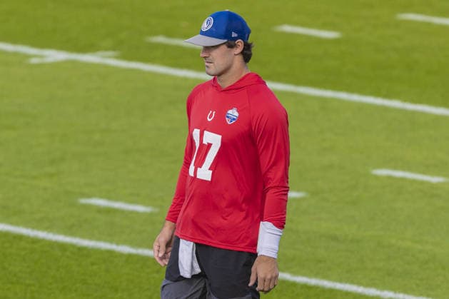 WARE, ENGLAND - October 02: Daniel Jones of the Indianapolis Colts during the Indianapolis Colts training session and practise at the Hanbury Manor Marriott Hotel, Ware, on October 02, 2026 in Hertfordshire, England Copyright: xJodyxDemay-Daviesx xSPPx Sportspressphoto_SPR244126
