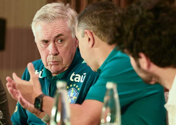 Brazil Vs India International Friendly, Länderspiel, Nationalmannschaft : press conference, PK, Pressekonferenz Brazil national football team coach Carlos Ancelotti speaks during a press conference in Kolkata, on October 2, 2026, ahead of the Brazil vs India international friendly. Kolkata India  Copyright: xDebarchanxChatterjeex originalFilename:chatterjee-notitle261002_npYu3.jpg