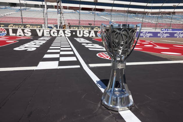 LAS VEGAS, CA - OCTOBER 02: The Kyle Busch 2019 Monster Energy NASCAR, Motorsport, USA Cup Champion Driver trophy on track prior to the South Point 400 NASCAR Cup Series Playoffs race, on October 2, 2026, at Las Vegas Motor Speedway in Las Vegas, NV. (Photo by Jeff Speer Sonoma Raceway Icon Sportswire) AUTO: JUN 28 NASCAR Kyle Busch Trophy EDITORIAL USE ONLY Icon14426100200046