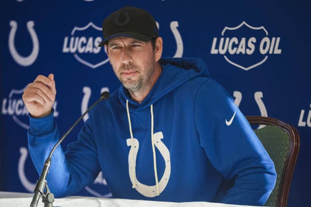 WARE, ENGLAND - October 02: Head coach Shane Steichen interviewed during the Indianapolis Colts training session and practise at the Hanbury Manor Marriott Hotel, Ware, on October 02, 2026 in Hertfordshire, England Copyright: xJodyxDemay-Daviesx xSPPx Sportspressphoto_SPR244154