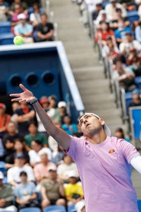 October 3, 2026, Tokyo, Japan: Alejandro Tabilo (Chile) serves against Denis Shapovalov (Canada) during their Round of 16 match at the Kinoshita Group Japan Open Tennis Championships at Ariake Colosseum in Tokyo. The tournament runs from September 29 to October 6. Shapovalov won 7-5, 3-6, 6-4. Tokyo Japan - ZUMAm191 20261003_aap_m191_023 Copyright: xRodrigoxReyesxMarinx