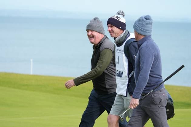 Piers Morgan and AP McCoy on the 4th green Alfred Dunhill Links Championship, Round 3, Kingsbarns Golf Links, Fife, UK, Scotland - 03 Oct 2026 United Kingdom  Copyright: xStuartxWallace Shutterstockx 17183186ar