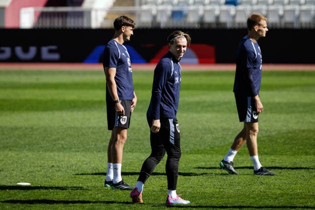 SOCCER - NL, KOS vs AUT PRISTINA,KOSOVO,03.OCT.26 - SOCCER - UEFA Nations League, OEFB international match, Länderspiel, Nationalmannschaft Kosovo vs Austria, preview, training team AUT. Image shows Felix Bacher, Patrick Wimmer and Philipp Lienhart (AUT).  GEPAxpictures xArminxRauthner