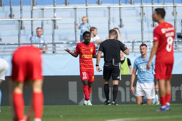 261003 Prince Junior of FC Nordsjälland reacts during the Friendly match between Malmö FF and FC Nordsjälland on October 3, 2026 in Malmö. Photo: Avdo Bilkanovic BILDBYRAN COP 115 AB0391 fotboll football soccer fotball träningsmatch friendly match malmö ff fc nordsjälland bbeng fotboll football soccer fotball träningsmatch friendly match malmö ff fc nordsjälland bbeng Copyright: AVDOxBILKANOVIC BB261003AB013