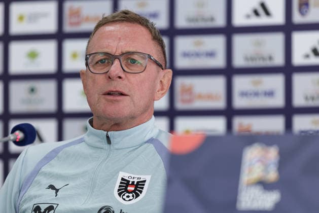 SOCCER - NL, KOS vs AUT PRISTINA,KOSOVO,03.OCT.26 - SOCCER - UEFA Nations League, OEFB international match, Länderspiel, Nationalmannschaft Kosovo vs Austria, preview, press conference, PK, Pressekonferenz team AUT. Image shows head coach Ralf Rangnick (AUT). GEPAxpictures xArminxRauthner