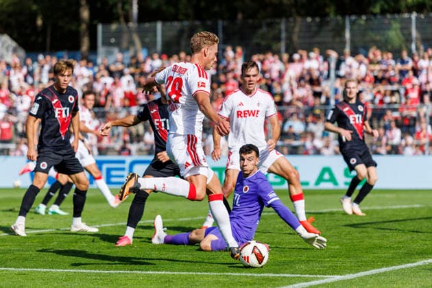KOELN, GERMANY - OCTOBER 3, 2026: Sebastian Sebulonsen (1. FC Köln, 28) celebrating his goal during the friendly match between FC Viktoria Köln vs. 1. FC Köln at the Sportpark Hoehenberg on October 3, 2026 in Koeln, Germany. DFL REGULATIONS PROHIBIT ANY USE OF PHOTOGRAPHS AS IMAGE SEQUENCES AND OR QUASI-VIDEO. Nordrhein-Westfalen Germany Copyright: xLeahxKohringx