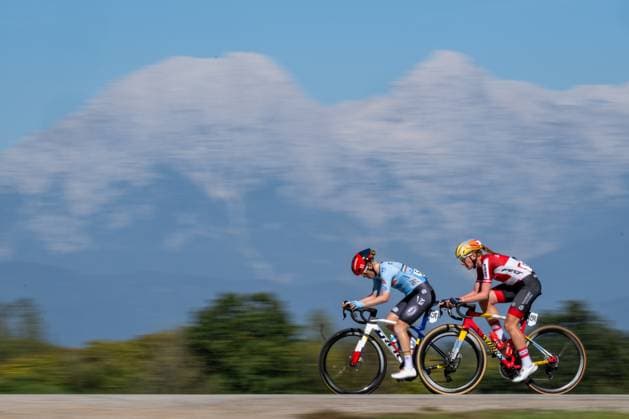Belgium s Margot Vanpachtenbeke and Austria s Carina Schrempf are pictured in action during the elite women Road Race race (130 km) at the cycling UEC Road European Championships, in Ljubljana, Slovenia Saturday 3 October 2026. The UEC Road European Championships are taking place from 02 to 07 October in Ljubljana, Slovenia. DAVIDxPINTENS  x188610373x