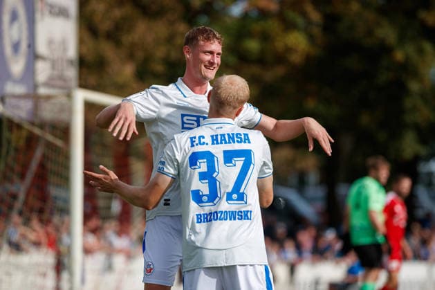 Torjubel 0:1 Torschpütze Emil Frost Holten (Rostock) ; GER, SV Gützkow vs. FC Hansa Rostock, Fußball, Männer, 3.Runde, Lübzer Pils Landespokal,, Spielzeit 2026 2027, 03.10.2026 Gützkow Stadion Gützkow Mecklenburg - Vorpommern Deutschland