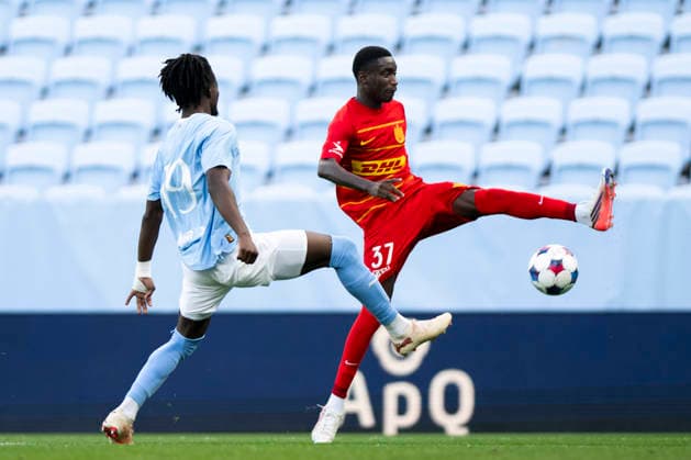 261003 Israel Anum of Malmö FF and Lamine Sadio of FC Nordsjälland during the Friendly match between Malmö FF and FC Nordsjälland on October 3, 2026 in Malmö. Photo: Avdo Bilkanovic BILDBYRAN COP 115 AB0391 fotboll football soccer fotball träningsmatch friendly match malmö ff fc nordsjälland bbeng Copyright: AVDOxBILKANOVIC BB261003AB048