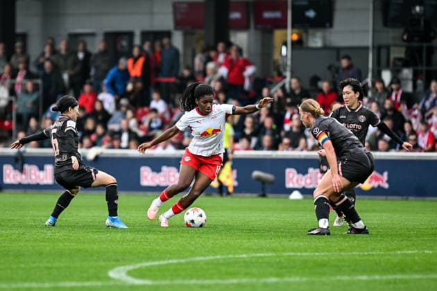 Fußball I Frauen I Saison 2026-2027 I Bundesliga I 6. Spieltag I RB Leipzig - 1. FSV Mainz 05 I 03.10.2026 Akari Kurishima (6, 1. FSV Mainz 05), Delice Boboy (17, Rasenballsport Leipzig), Johanna Maria Berg (9, 1. FSV Mainz 05), Yurina Imai (14, 1. FSV Mainz 05) Leipzig RB Trainingszentrum, Cottaweg 7 Sachsen Deutschland Copyright: xLobeca InesxHähnelx