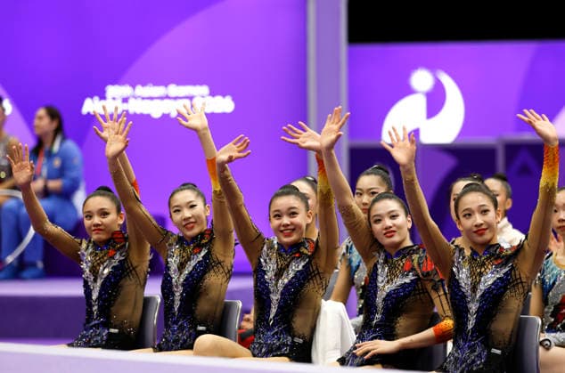(261003) -- NAGOYA, Oct. 3, 2026 -- Players of team China react after the Group All-Around of Rhythmic gymnastics, Rhythmische Sportgymnastik, RSG at 20th Asian Games Aichi-Nagoya 2026 in Nagoya, Japan, Oct. 3, 2026. ) (SP)JAPAN-NAGOYA-ASIAN GAMES-RHYTHMIC GYMNASTICS-GROUP ALL-AROUND-FINAL WuxZhizun 