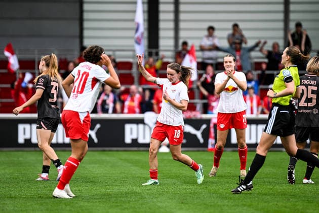Fußball I Frauen I Saison 2026-2027 I Bundesliga I 6. Spieltag I RB Leipzig - 1. FSV Mainz 05 I 03.10.2026 Torjubel Sara Pusztai (18, Rasenballsport Leipzig) Leipzig RB Trainingszentrum, Cottaweg 7 Sachsen Deutschland Copyright: xLobeca InesxHähnelx
