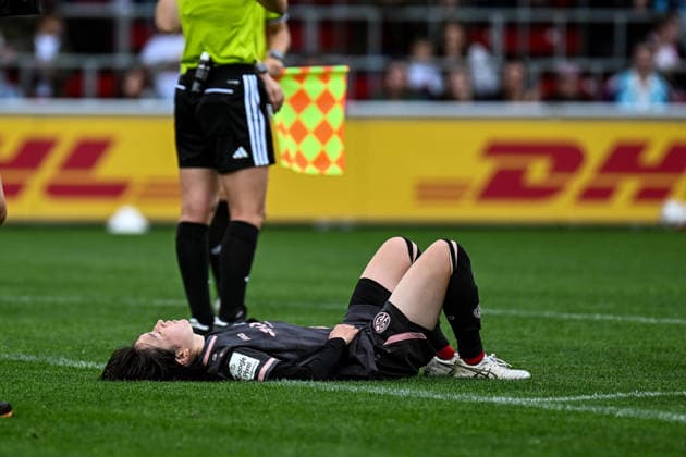 Fußball I Frauen I Saison 2026-2027 I Bundesliga I 6. Spieltag I RB Leipzig - 1. FSV Mainz 05 I 03.10.2026 Enttäuschte Mainzer Spielerin Yurina Imai (14, 1. FSV Mainz 05) (?) liegt nach dem Abpfiff auf dem Spielfeld Leipzig RB Trainingszentrum, Cottaweg 7 Sachsen Deutschland Copyright: xLobeca InesxHähnelx