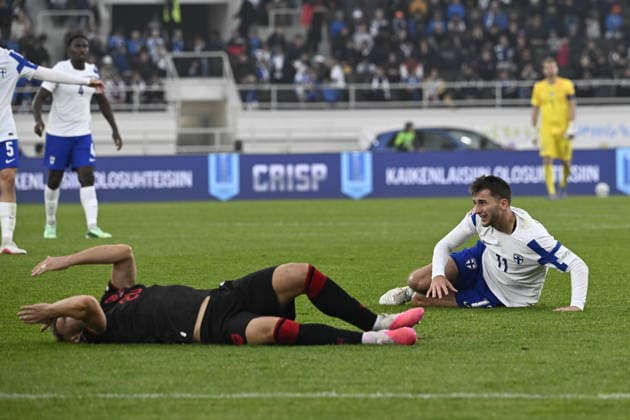 LKS 20261003 11 Adam Markhiyev of Finland and 20 Ylber Ramadani of Albania during the UEFA Nations League Group C1 football match between Finland and Albania in Helsinki, Finland, on October 3, 2026. - EMMI KORHONEN Helsinki Finland GKElKDn3zWg  Copyright: xEmmixKorhonenx GKElKDn3zWg