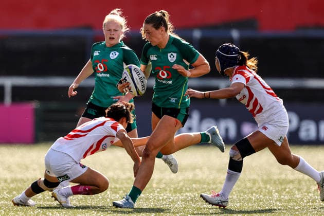 Women s International Test Match, Virgin Media Park, Cork 3 10 2026 Ireland vs Japan Ireland s Anna McGann comes up against Komachi Imakugi and Sawa Harada of Japan Anna McGann comes up against Komachi Imakugi and Sawa Harada 3 10 2026  Copyright: xx BB3_0135