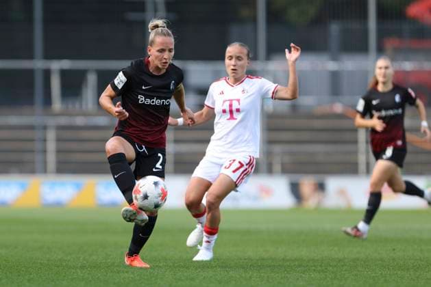 Lisa Karl (SC Freiburg) und Beke Sterner (1. FC Koeln) im Zweikampf waehrend des Spiels der Frauen Bundesliga zwischen 1.FC Koeln und SC Freiburg, Franz-Kremer-Stadion am 03. October 2026 in Koeln, Deutschland. (Foto von Oliver Kaelke DeFodi Images) +++ Lisa Karl (SC Freiburg) und Beke Sterner (1. FC Koeln) battle for the ball during the Bundesliga match between 1.FC Koeln and SC Freiburg at Franz-Kremer-Stadion on October 3, 2026 in Cologne, Germany. (Photo by Oliver Kaelke DeFodi Images) DFB DFL REGULATIONS PROHIBIT ANY USE OF PHOTOGRAPHS AS IMAGE SEQUENCES AND OR QUASI-VIDEO. (Photo by Oliver Kaelke DeFodi Images) -