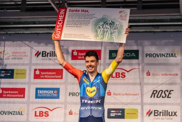 Radsport UCI ProSeries Men Elite 20. Sparkassen Münsterland Giro am 03.10.2026 Maximilian Richard Walscheid (Lidl-Trek) wird verabschiedet