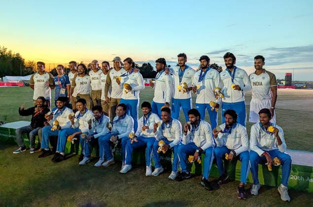 India s Wins Gold Medal at Asian Games 2026 Men s Cricket Final Aichi Japan , Oct 03 (ANI): India s team show gold medals as they celebrate after winning the final T20I cricket match against Pakistan at the 20th Asian Games in Nisshin, Aichi, on Saturday. Aichi Japan Copyright: xANIx ANI_20261003250