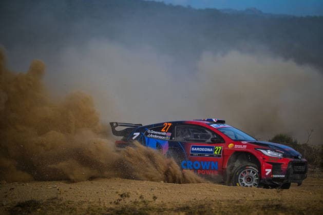 IPA89264634 - Gus Greensmith (GBR) and Jonas Andersson (SWE) in a Toyota GR Yaris Rally2 in action during the FIA WRC, Motorsport Rallye, WM Rally Italia Sardegna in Alghero, Italy, on October 1–4, 2026.  Copyright: xFedericoxManoni IPAxSportx xx IPA89264634