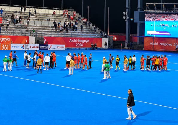 RECORD DATE NOT STATED India s Men s Hockey Team Wins Gold Medal at the Asian Games 2026 Kakamigahara Japan , Oct 03 (ANI): Indian Men s Hockey team wins the Gold medal by defeating Malaysia 5-1 in the final at the 2026 Asian Games in Aichi-Nagoya, in Kakamigahara on Saturday. Kakamigahara Japan Copyright: xANIx ANI_20261003263