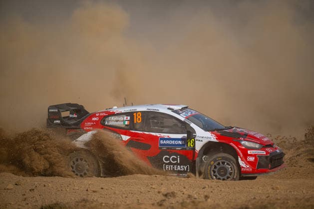 MOTORSPORTS - Rally - WRC, Motorsport Rallye, WM Rally Italia Sardegna Photo by IPA ABACAPRESS.COM89264629 - Takamoto Katsuta (JPN) and Aaron Johnston (IRL) in a Toyota GR Yaris Rally1 in action during the FIA WRC Rally Italia Sardegna in Alghero, Italy, on October 1–4, 2026. Italia Italy  Copyright: xIPAxSport ABACAx