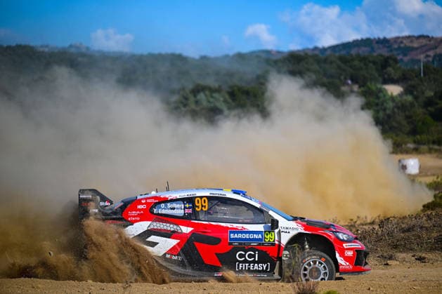 MOTORSPORTS - Rally - WRC, Motorsport Rallye, WM Rally Italia Sardegna Photo by IPA ABACAPRESS.COM89264622 - Oliver Solberg (SWE) and Elliott Edmondson (GBR) in a Toyota GR Yaris Rally1 in action during the FIA WRC RALLY ITALIA SARDEGNA in Alghero, Italy, on October 1–4, 2026. Italia Italy  Copyright: xIPAxSport ABACAx