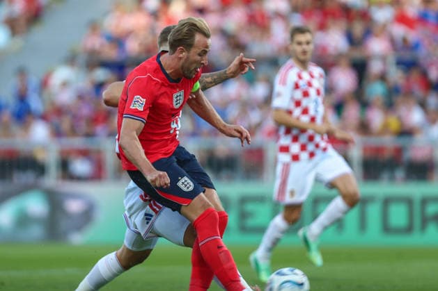 Rijeka, Croatia, 3rd October 2026. UEFA Nations League. Matchday 3, Group A3. Croatia v England at Rujevica, Rijeka. Harry KANE (9) with the ball. Croatia v England, UEFA Nations League. 