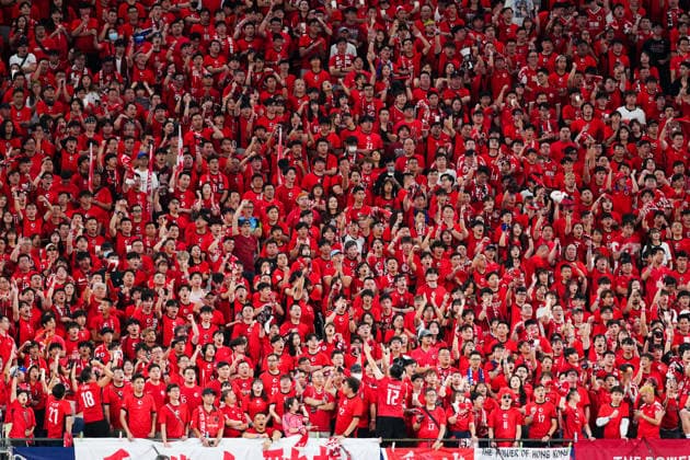 HONG KONG-SPORTS ASEAN-CUP Hong Kong, China supporters cheer for their team during the FIFA ASEAN Challenge Cup final against Cambodia at Kai Tak Stadium in Hong Kong on October 3, 2026. (Photo by Kevin Li TMHK via Nexpher Images) Hong Kong