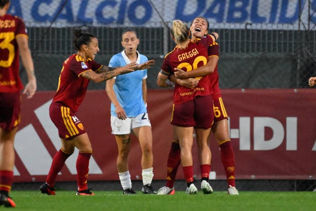 SOCCER - Women s Serie A - AS Roma vs. SS Lazio Women Photo by IPA ABACAPRESS.COM89265761 - AS Roma s Maya Loren Domes celebrates after scoring the goal that made the score 1-0 during the Italian Serie A Women s Athora 2026 2027 match between AS Roma Women and SS Lazio Women at the Tre Fontane Stadium on October 3, 2026. Rome Italy  Copyright: xIPAxSport ABACAx