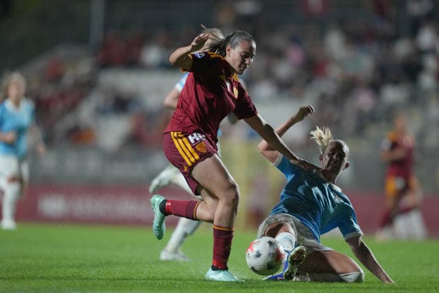 Roma™s Alice Corelli Lazio™s Megan Connolly during the Serie A Women soccer match between Roma and Lazio at the Rome s Tre Fontane stadium, Italy - Saturday October 3, 2026 - Soccer ( Photo by Alfredo Falcone LaPresse )  Copyright: xAlfredoxFalcone LaPressex