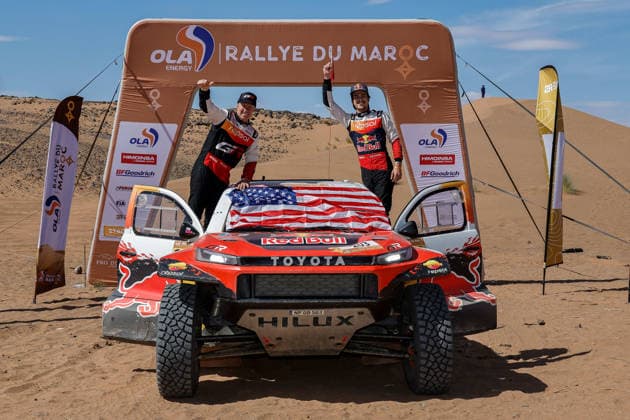 W2RC - RALLYE DU MAROC 2026 203 QUINTERO Seth (usa), SHORT Andrew (usa), Toyota Hilux GR, Toyota Gazoo Racing W2RC, FIA W2RC, ULT T1+, action Finisher podium, portrait during the Stage 5 of the Rallye du Maroc 2026, 4th round of the 2026 WR2C Championship from October 3, 2026 around Zagora, Morocco - AgadirMorocco Copyright: xPauloxMariax