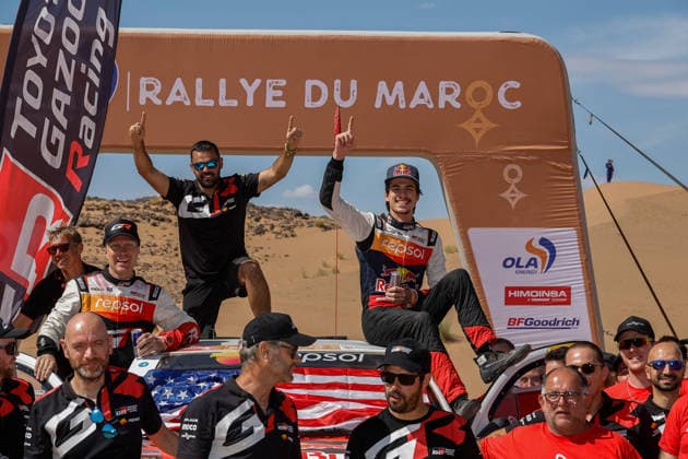 W2RC - RALLYE DU MAROC 2026 203 QUINTERO Seth (usa), SHORT Andrew (usa), Toyota Hilux GR, Toyota Gazoo Racing W2RC, FIA W2RC, ULT T1+, action Finisher podium, portrait during the Stage 5 of the Rallye du Maroc 2026, 4th round of the 2026 WR2C Championship from October 3, 2026 around Zagora, Morocco - AgadirMorocco Copyright: xPauloxMariax