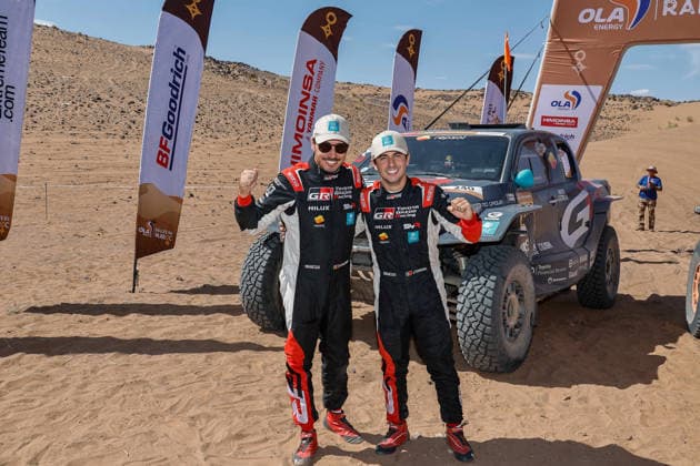 W2RC - RALLYE DU MAROC 2026 240 FERREIRA Joao (por), PALMEIRO Filipe (por), Toyota Hilux IMT Evo, Toyota Gazoo Racing SA, FIA W2RC, ULT T1+, action Finisher podium, portrait during the Stage 5 of the Rallye du Maroc 2026, 4th round of the 2026 WR2C Championship from October 3, 2026 around Zagora, Morocco - AgadirMorocco Copyright: xPauloxMariax