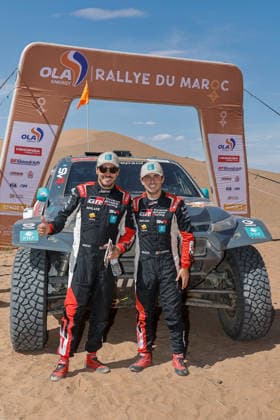 W2RC - RALLYE DU MAROC 2026 240 FERREIRA Joao (por), PALMEIRO Filipe (por), Toyota Hilux IMT Evo, Toyota Gazoo Racing SA, FIA W2RC, ULT T1+, action Finisher podium, portrait during the Stage 5 of the Rallye du Maroc 2026, 4th round of the 2026 WR2C Championship from October 3, 2026 around Zagora, Morocco - AgadirMorocco Copyright: xPauloxMariax