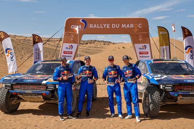 W2RC - RALLYE DU MAROC 2026 228 GUTHRIE Mitch (usa), WALCH Kellon (usa), Ford Raptor, Ford Racing, FIA W2RC, ULT T1+, action, 226 EKSTRÖM Mattias (swe), BERGKVIST Emil (swe), Ford Raptor, Ford Racing, FIA W2RC, ULT T1+, action Finisher podium, portrait during the Stage 5 of the Rallye du Maroc 2026, 4th round of the 2026 WR2C Championship from October 3, 2026 around Zagora, Morocco - AgadirMorocco Copyright: xPauloxMariax