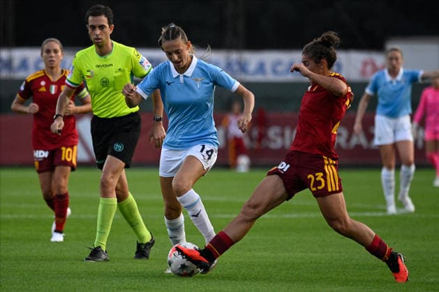 SOCCER - Women s Serie A - AS Roma vs. SS Lazio Women Photo by IPA ABACAPRESS.COM89266053 - Martina Zanoli of S.S. Lazio and Valentina Bergamaschi of A.S. Roma Femminile during the Serie A Women s match between A.S. Roma Femminile and Lazio Women at Tre Fontane Stadium in Rome on October 3, 2026. Rome Italy  Copyright: xIPAxSport ABACAx