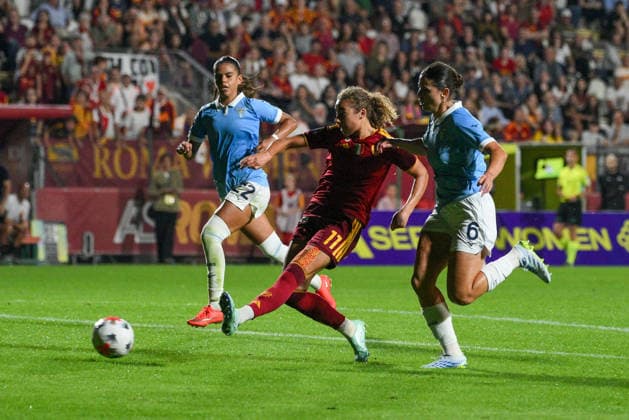 IPA89266991 - AS Roma s Alayah Sophia Pilgrim scored the third goal in a 3-0 victory during the 2026 2027 Serie A Women s Athora Italian Football Championship League match between AS Roma Women and SS Lazio Women at Tre Fontane Stadium on October 3, 2026.  Copyright: xFabrizioxCorradetti IPAxSportx xx IPA89266991