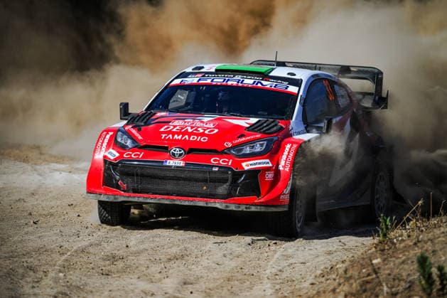IPA89266996 - Driver Elfyn Evans and co-driver Scott Martin of the Toyota Gazoo Racing WRT team, driving a Toyota GR Yaris Rally1, are in third place on the third day of the race during the 2026 FIA World Rally Championship WRC, Motorsport Rallye, WM Rally Italia Sardegna on October 3 in Alghero, Sardinia, Italy.  Copyright: xLucaxBarsali IPAxSportx xx IPA89266996