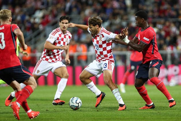 Rijeka, Croatia, 3rd October 2026. UEFA Nations League. Matchday 3, Group A3. Croatia v England at Rujevica, Rijeka. Nikola VLASIC (13) with the ball. Croatia v England, UEFA Nations League. 