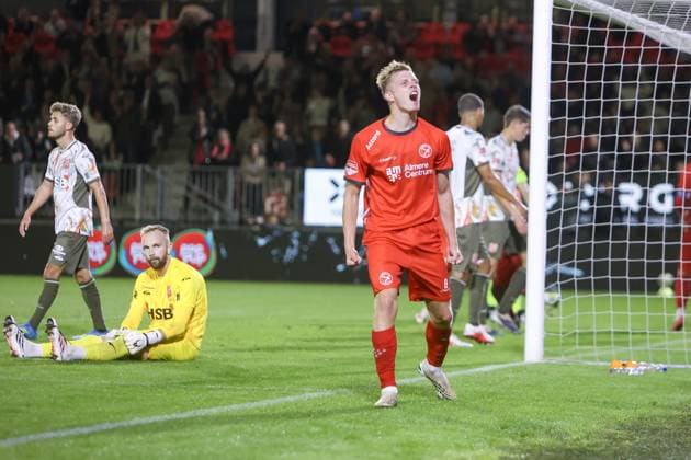 ALMERE , 03-10-2026 , Yanmar Stadium , season 2026 2027 , Dutch , Keukenkampioen division , match between 20:00 uur Almere City FC and FC Volendam , picture shows Almere City FC player Enzo Cornelisse scores the 1-0 and celebrates Almere City - Volendam  x207866684x Copyright: