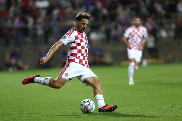 Rijeka, Croatia, 3rd October 2026. UEFA Nations League. Matchday 3, Group A3. Croatia v England at Rujevica, Rijeka. Nikola VLASIC (13) with the ball. Croatia v England, UEFA Nations League. 
