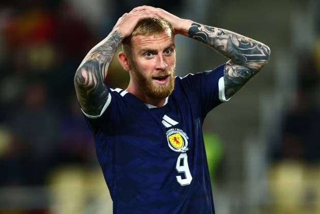 Oliver McBurnie of Scotland shows a look of dejection. North Macedonia v Scotland, UEFA Nations League, Football, Nacionalna Arena Tose Proeski, Skopje, North Macedonia - 03 Oct 2026Skopje Nacionalna Arena Tose Proeski North Macedonia  Copyright: xNikolaxKrstic Shutterstockx 17184131bv