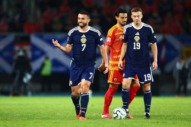 John McGinn of Scotland gestures to the referee. North Macedonia v Scotland, UEFA Nations League, Football, Nacionalna Arena Tose Proeski, Skopje, North Macedonia - 03 Oct 2026Skopje Nacionalna Arena Tose Proeski North Macedonia  Copyright: xNikolaxKrstic Shutterstockx 17184131by