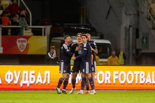 Kieron Bowie seen celebrating after scoring goal during UEFA Nations League Division B game between National Teams of North Macedonia an Scotland (Jacek Prondzynski Ball Raw Images) Skopje North Macedonia, Skopje North Macedonia Copyright: xJacekxProndzynskix jacekprondzynski_northmacedonia_scotland_2627_019