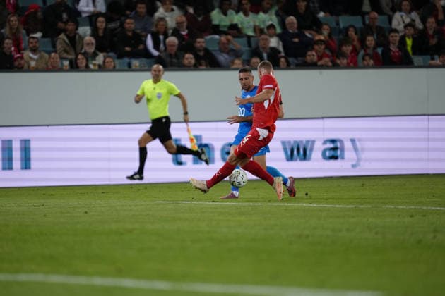 Luzern, Switzerland - October 03: Aljosa Matko (20 SLO) against Nico Elvedi (4 SUI) during the UEFA Nations League match between Switzerland and Slovenia at thermoplan arena on October 03, 2026 in Luzern, Switzerland. Copyright: xKjetilxWaberx xSPPx Sportspressphoto_SPR244745