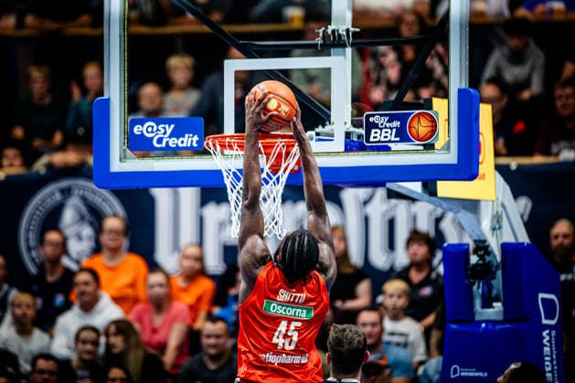 BB-1BL Herren Syntainics MBC - Ratiopharm Ulm Oluwasimisola Shittu (Ratiopharm Ulm) waehrend der Saison 2026-2027 in der 1. EasyCredit Bundesliga am 4. Spieltag zwischen Syntainics MBC und Ratiopharm Ulm in der Stadthalle Weissenfels am 3. October 2026 in Weissenfels, Sachsen Anhalt, Deutschland